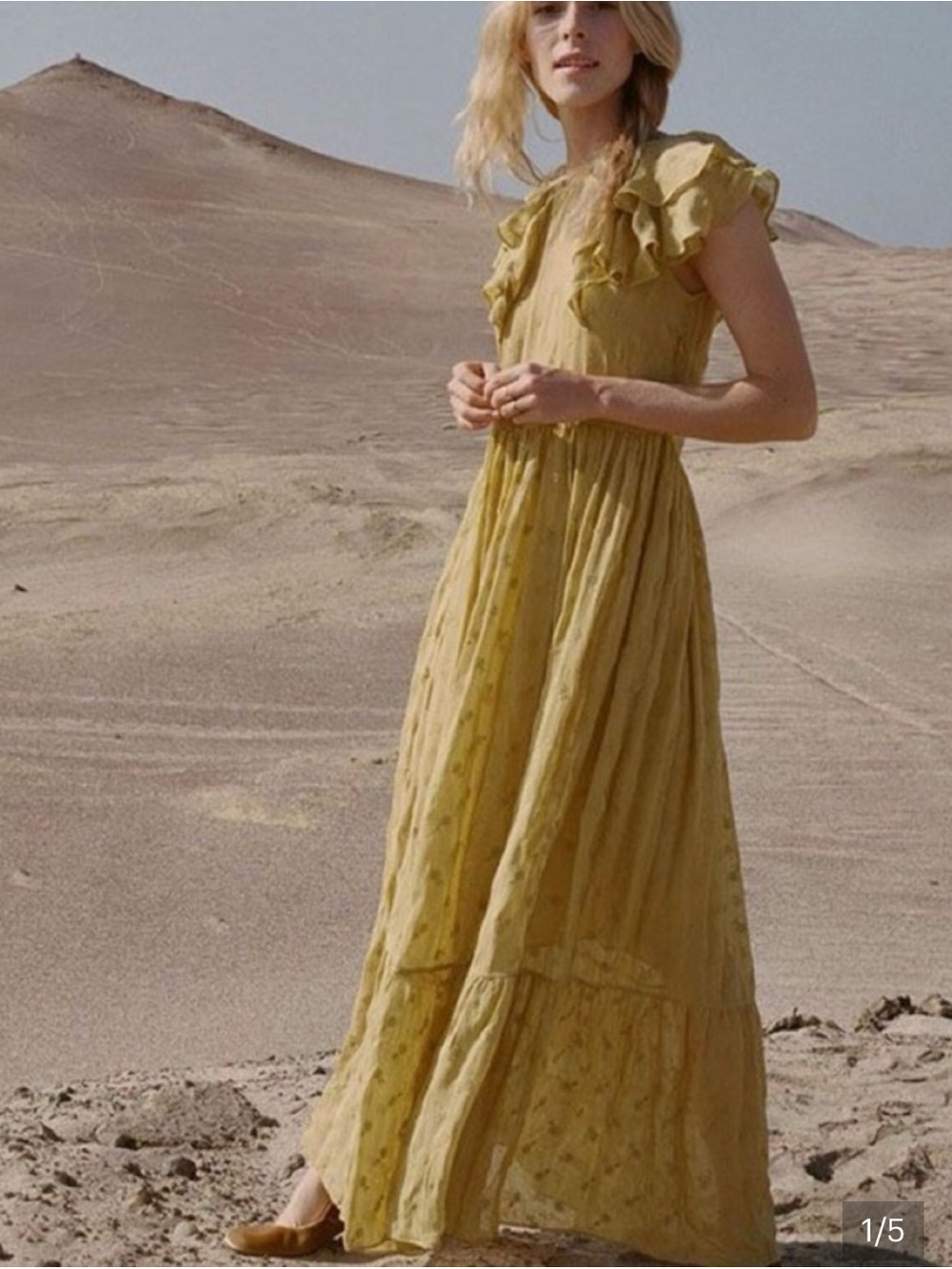 Doen Yellow/Green Ruffled Maxi Dress with Slip